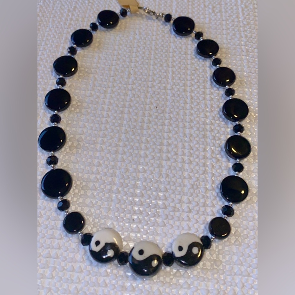 Handcrafted Black and White Yin Yang beaded crystal Necklace